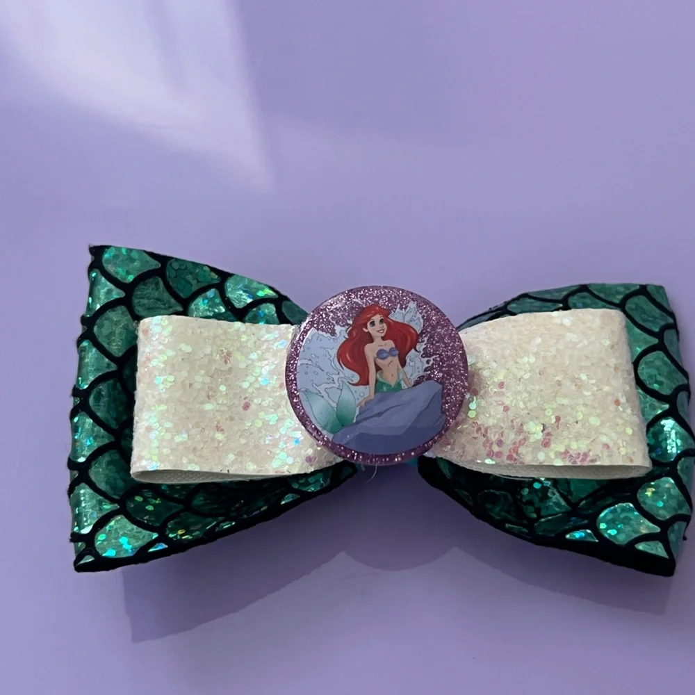 Mermaid Theme Kids Hair Bow - Green and Cream